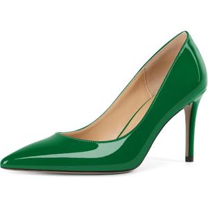 YODEKS Slip on High Heels Pumps for Women Pointy Toe Stiletto Heels Sandals Close Toe Elegant Pumps 3.5 Inch Comfortable Dressy Shoes for Formal Work Wearing (8, Green)