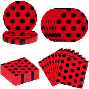 80PCS Ladybug Party Supplies Ladybug Paper Plates and Napkins Party Tableware for Girls Birthday Babyshower Decorations