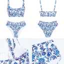 ZAFUL Women's High Waisted Swimsuit Scoop Neck Textured Floral Bikini Set 2 Piece Bathing Suit (Brown)