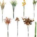 Floroom Artificial Greenery Stems Box Set, 62pcs with 7 Kinds of Faux Greenery Flowers Picks for DIY Bridal Bouquets Wedding Floral Arrangement Table Centerpieces, Terracotta & Amber