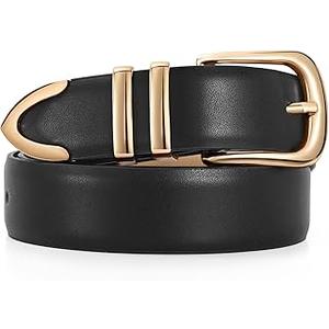 JASGOOD Women Leather Belt Gold Buckle Ladies Elegant Faux Leather Waist Belt for Jeans Pants