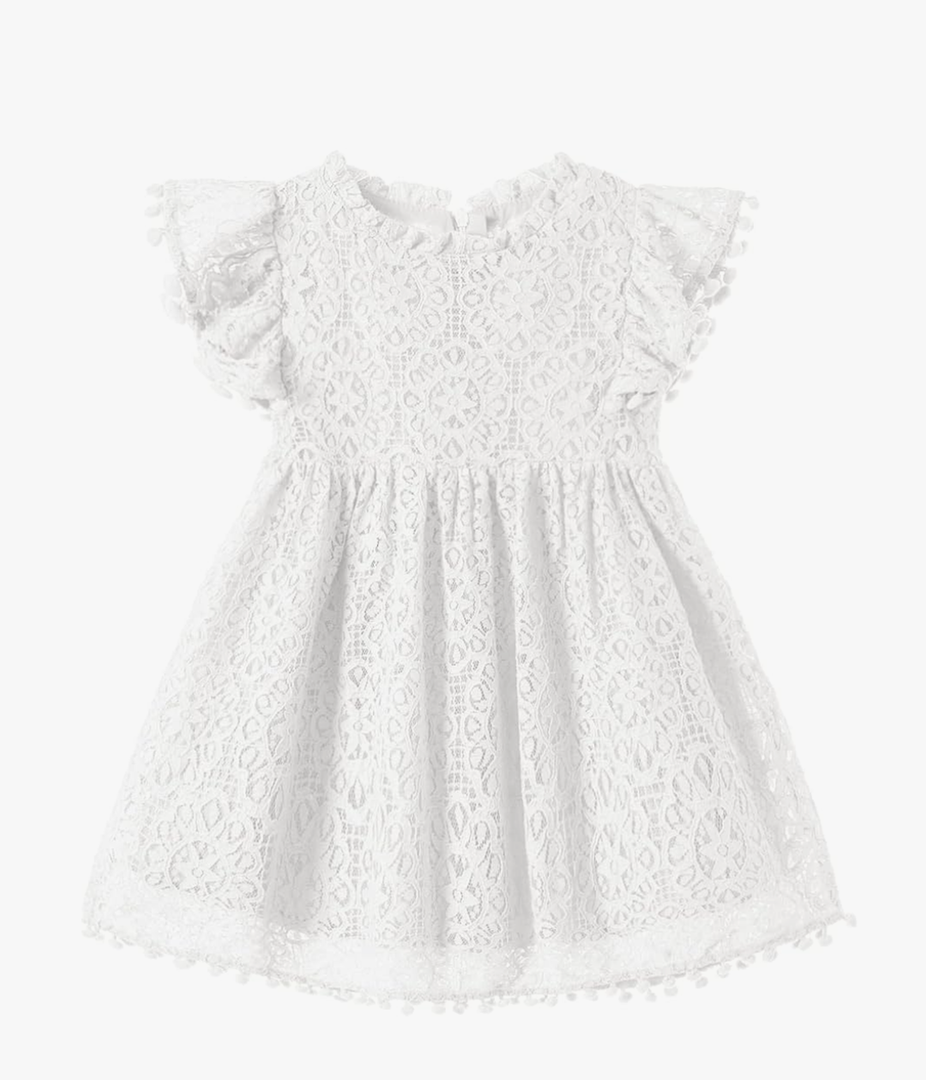 Niyage Toddler Girls Elegant Lace Pom Pom Flutter Sleeve Party Princess Dress 110