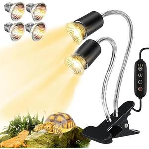 Turtle Heat Lamp for Reptile,UVA Light for Turtle,Bearded Dragon Basking Light Bulbs,Dimmable 360°Gooseneck Heating Lamp,with E26 Bulb (25W*2，50W*2)