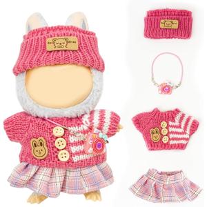 3 x Clothes for 17cm Dolls(NO Doll) , Outfits with Accessories, Rose Red | Suit for Lububu, Cute Stylish Dress Up Set