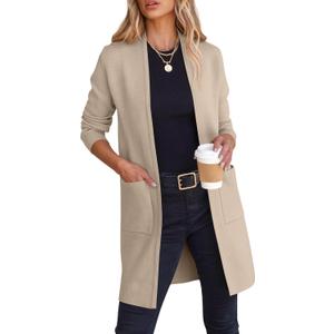 ANRABESS Cardigan Sweater for Women Casual 2025 Fall Fashion Coat Long Sleeve Open Front Knit Coatigan Outwear (X-Small, Light Khaki)