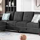 Shintenchi Sectional Couch, Convertible L Shaped Couch with Storage, Modular Sectional Sofa with Storage Ottoman for Living Room, Apartment, Office, Deep Grey