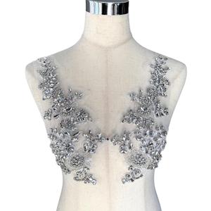 2PCS Rhinestones Beaded Shiny Applique patchs,Big Size Flowers Easy Cut to Smaller Pieces Applique for Clothing,Wedding Dress,Prom Dress and Other DIY Decoration (Silver-1)