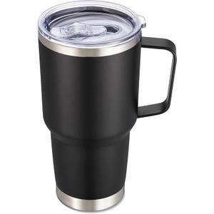 30 oz Tumbler with Handle and Lid, Stainless Steel Tumblers Double Wall Vacuum Insulated Travel Mug Leak Proof Cup Keep Drinks Cold and Hot Black, 1 Pack