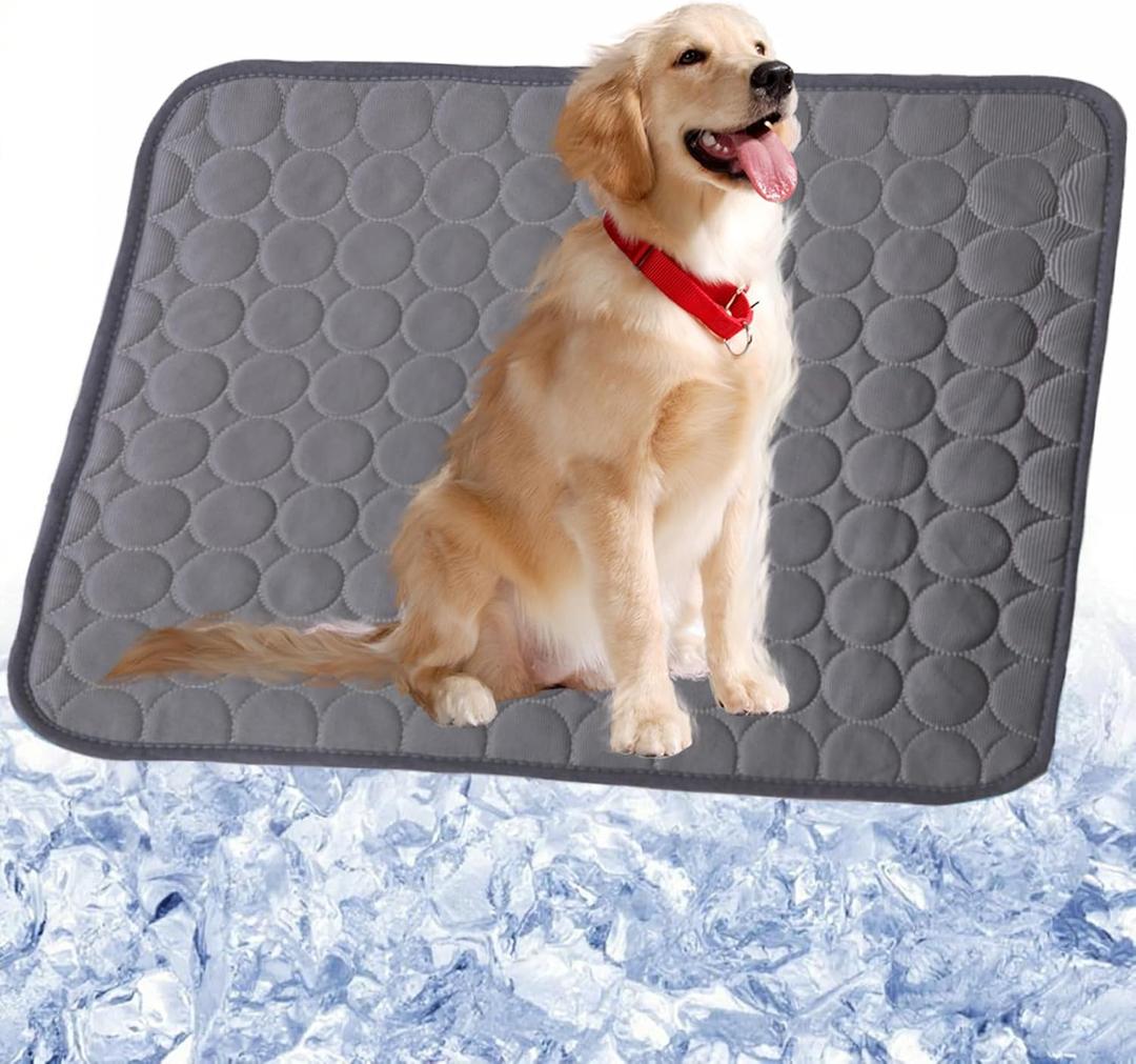 Summer Dog Cooling Mat,2025 Ice Silk Self Cooling Pad for Dogs Cats,Washable & Portable Cooling Dog Bed Indoor Outdoor(Grey,28''x22'')