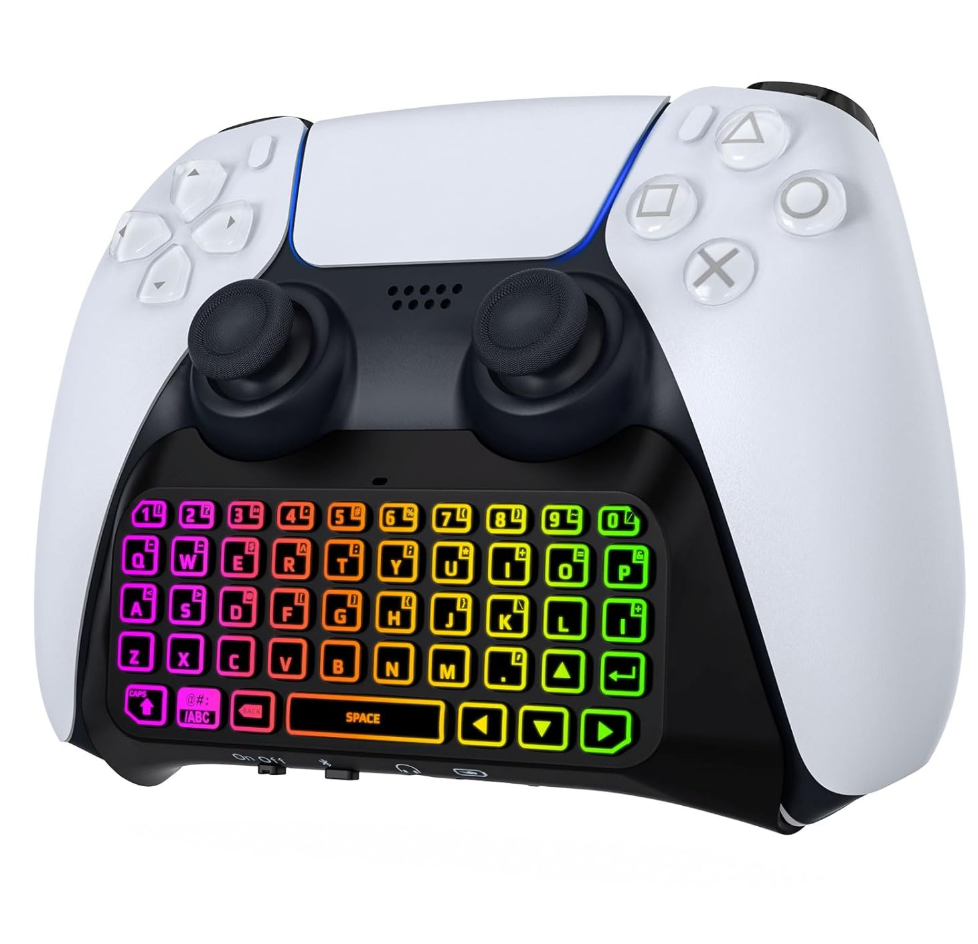 MoKo RGB Backlight Keyboard for PS5 Controller, Bluetooth Wireless Mini Gamepad Chatpad for PlayStation 5 with Upgraded Builtin Speaker & 3.5mm Audio Jack for PS5 Controller Accessories