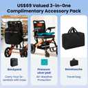 Super Lightweight Transport Wheelchair, Upgraded Adjustable Backrest Lightweight Wheelchair, Foldable Wheelchairs with Telescopic Handle, Backpacks,Travel Bags, Inflatable Seat Cushions