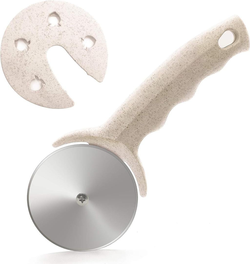 Pizza Cutter Wheel, Stainless Steel Pizza Cutter with Cover, Super Sharp Pizza Slicer-Dishwasher safe,Smooth Rotating Pizza Wheel Safe with Healthy Material Beige