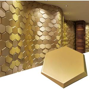 Art3d 20-Pieces Decorative 3D Wall Panels Faux Leather Tile, Golden Hexagon