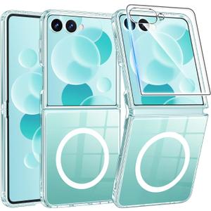 FNTCASE for Samsung-Galaxy Z-Flip-7 Magnetic Case: Clear Military Grade Drop Protection Anti Yellowing Cell Phone Cover - Rugged Shockproof Protective Bumper Transparent Phonecase