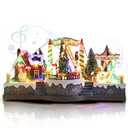 Vigdur Christmas Village Houses - Lighted Xmas Carousel & Rotating Train and 8 Xmas Songs, Christmas Animation Village Indoor Holiday Tabletop Decorations for Home Tabletop Gift