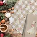 Light Coquette Bow Plaid Goose Kitchen Towels Set of 2, Neutral Beige Checkered Dish Tea Towels for Kitchen Decor, Cute Goose Animal Hand Towels for Bathroom Decor, 16x24 Inches