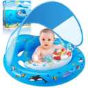 Baby Pool Float with Canopy UPF50+ Sun Protection, Inflatable Kids Pool Floats with Toy Play Console for Baby 6-36 Months, Infant Swimming Float with Adjustable Safety Seat for Boys Girls