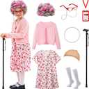 100 Days of School Costume for Girls, Old Lady Costume for Kids, Granny Grandma Dress Up (3-4yr, Pink-set 2)