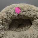 FuzzBall Fluffy Luxe Pet Bed, Calming Donut Cuddler  Machine Washable, Waterproof Base, Anti-Slip (for Small Dogs and Cats up to 25lbs) (Grey-Beige)