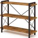 HCHQHS Bookshelf, 3-Tier Industrial Bookcase, Rustic Open Book Shelf, Wood and Metal Horizontal Bookshelves