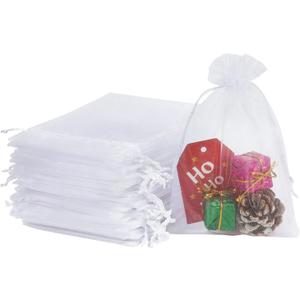 HRX Package 100pcs White Organza Bags, 4x6 inch Mesh Bags Drawstring Gift Bags Jewelry Pouches for Candy Wedding Favors Christmas