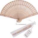 50 Sets Wooden Hand Fan Wood Handheld Folding Fans with Organza Bags and Thank You Tag and Tassels Wedding Party Favors