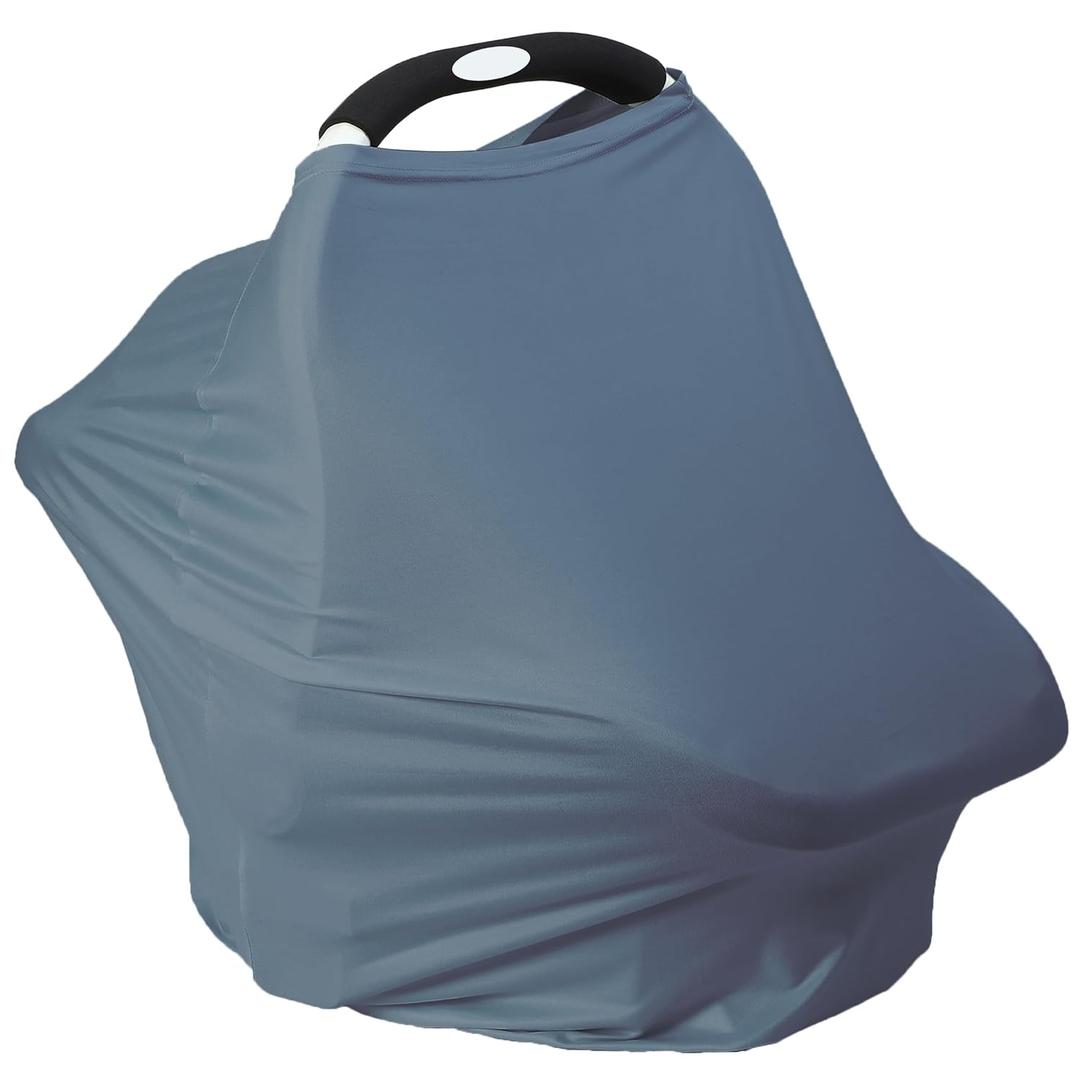 Breathable Car Seat Cover for Babies Multi-Purpose Soft Rayon Nursing Cover for Breastfeeding, High Stretchy Infant Carseat Canopy, Stroller Cover (Smooth Rayon, Blue)