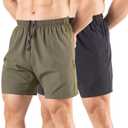 Men's 5" Running Shorts 2 Pack Quick Dry Athletic Workout Gym Shorts with Zipper Pockets (Large, Black/Green)