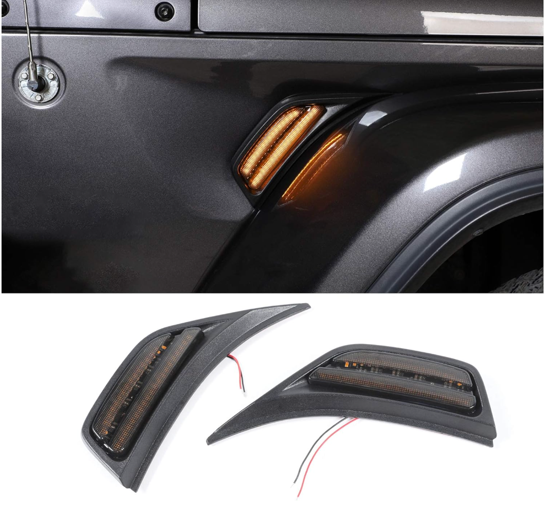 Voodonala for Jeep JL LED Fender Marker Lights,Side Turn Signal Lamp LED Amber Blinker Turn Signal Lights Mudguard Indicator Light for 2018-2026+Jeep Wrangler JL JLU Gladiator JT Accessories,Smoke 2pc
