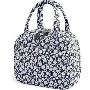 WOBAGMEN Quilted Lunch Box for Women,Coquette Aesthetic Lunch Box for Teen Girls,Cute Floral Lunch Bags for Work, School,Office,Picnic,Travel (White Floral)