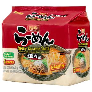 3 x Hikari Menraku Ramen Spicy Sesame Japanese Instant Noodle Soup, 5 Pack 18.4 Oz