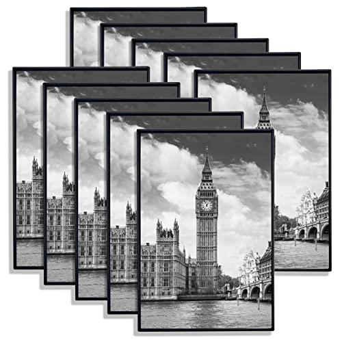 GOmaize Front Loading Black Picture Frame 5x7 Set of 10 Wall and Table Mounting