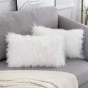 WLNUI Set of 2 White Decorative Lumbar Fluffy Pillow Covers New Luxury Series Merino Style Faux Fur Throw Pillow Covers Fuzzy Cushion Case Spring Home Decor 12x20 Inch