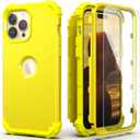 IDweel for iPhone 14 Pro Max Case with Screen Protector, 3 in 1 Shockproof Slim Fit Hybrid Heavy Duty Protection Hard PC Cover Soft Silicone Sturdy Bumper Anti-Scratch Full Body Case,Yellow