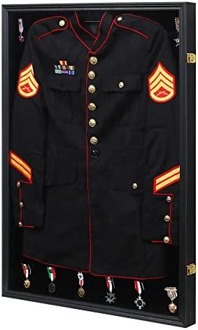 KCRasan Military Uniform Display Case - Police Uniform Shadow Box Wall Cabinet with 98% UV Protection Acrylic Door - Black