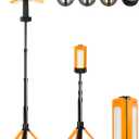 12000mAh Rechargeable LED Work Light with 74.8" Tall Stand, 2000/2500/3000 Lumens, Portable Cordless Work Light, 3000K/4500K/6000K Dimmable Camping Light with Detachable Tripod, Bag Included, Orange