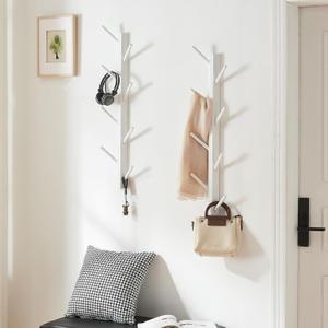 2 Pack Coat Rack Vertical Wall Mount, Bamboo Coats Hooks Clothes Holder Hanger for Wall Coat Hat Jacket Clothing Bathroom Robes Mudroom Entryway (White) (Large)