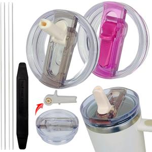 2 Pack 30 oz Tumbler Detachable Flip Straw Lid Replacement Fit for Stanley Quencher ProTour,Leak Proof Lid Compatible with Stanley Cup,No Spill Flip Top Tumbler Cover for Stanley Cup Accessories (rose+off-white)