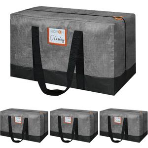 4 Pack Moving Bags Heavy Duty, 115lb Capacity Storage Bags for Clothes, Large Packing Tote with Strong Handles, Internal Compression Straps, Alternative to Moving Boxes -103L, Grey and Black