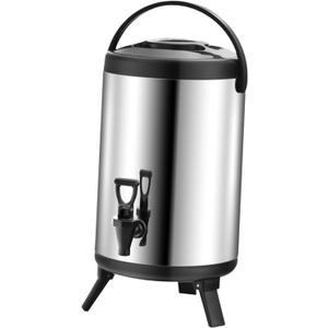 Insulated Barrel Milk Tea Bucket Stainless Steel Double Walled Beverage Container Stock Pots for Tea Party Coffee Juice Milk, 10L
