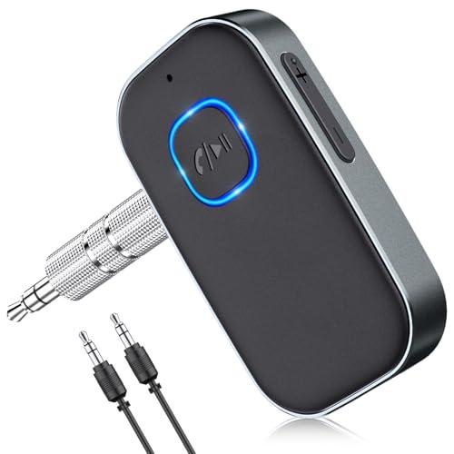 COMSOON Bluetooth Receiver for Car, Noise Cancelling 3.5mm AUX Bluetooth Car Adapter, Wireless Audio Receiver for Home Stereo/Wired Headphones, Hands-Free Call, 16H Battery Life - Dark Gray
