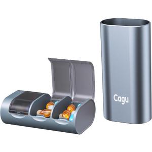 3 Compartment Aluminum Pill Organizer, Pop-up Design, Moisture Proof Travel Case, Arthritis Friendly (Gray)