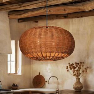 Arturesthome 2-Light Rattan Pendant Light Rustic Handwoven Wicker Hanging Light Ceiling Light Fixture for for Living Room Hallway Bedroom, 19.68W x 11.8H