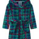 ECGK Boys Girls Robe Toddler Kids Soft Plush Hooded Bathrobe Sleepwear Pajamas Gifts Selections for Kids Green Plaid 6-8Years