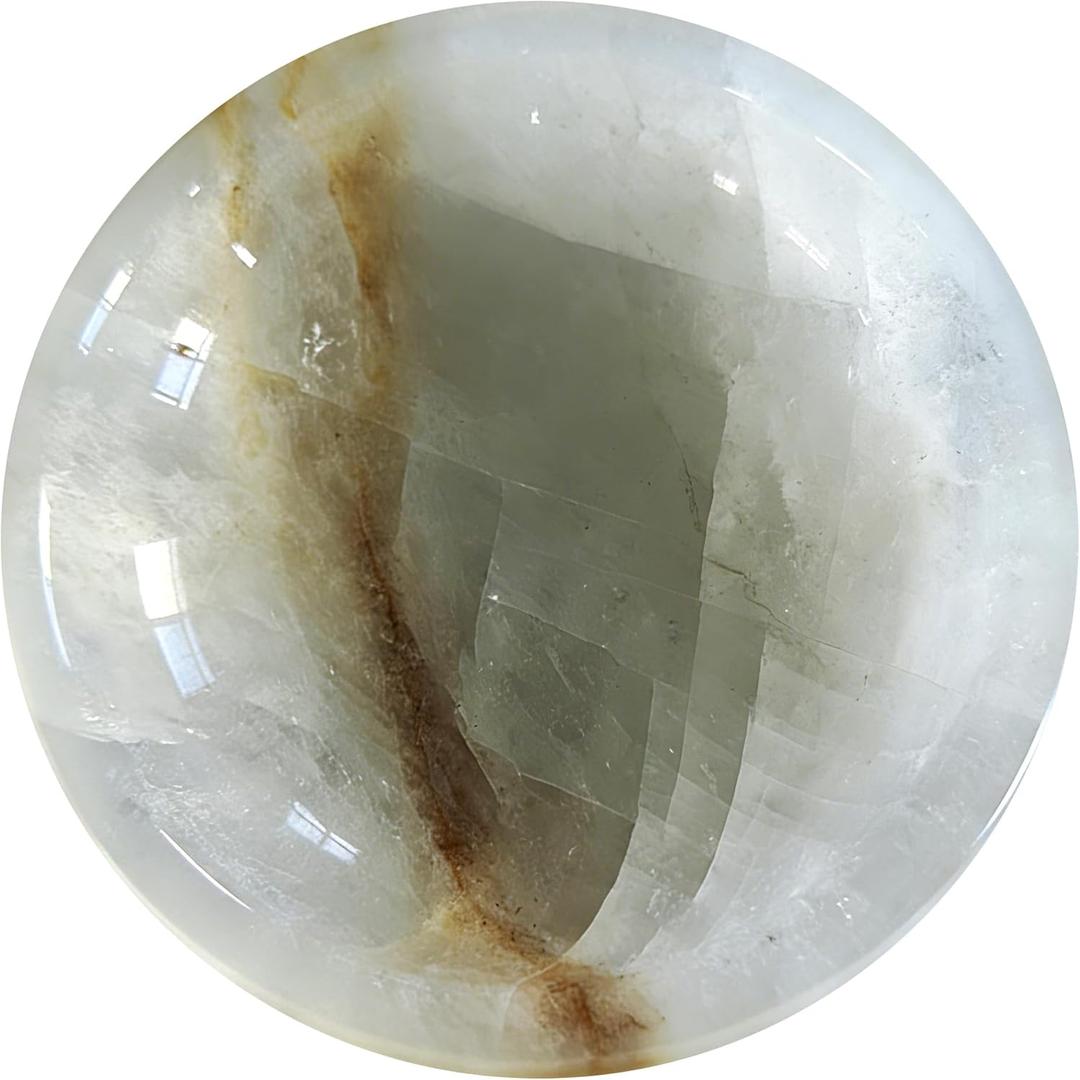 Calcite Stone Bowl, D20 Natural Crystal Bowl for Decor - Hand Carved Decorative Bowl for Centerpiece, Coffee Table, Yoga Meditation, Gift Idea (Natural Vein)