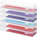 novelinks Plastic Small Storage Bins with Lids for Organizing, Mini Clear Storage Containers and Stackable Storage Box Organizer for Pencil Boxes, Task Boxes, Crayon Boxes (6 Pack Large)