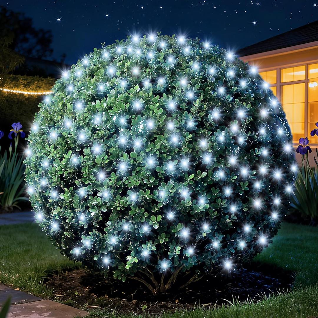 Led Christmas Net Lights Outdoor Christmas Decorations 120Led 6Ftx4Ft UL Certified Connectable Waterptoof Mesh Net Lights for Trees Bushes Shrubs Garden Outdoor Christmas Decorations(Cool White)