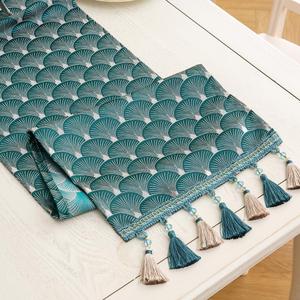 Table Runner, Vintage Luxury Embroidered Floral Jacquard Damask Fabric with Multi-Tassels for Living Room Dresser Scarfs (Teal, 13x48Inch)