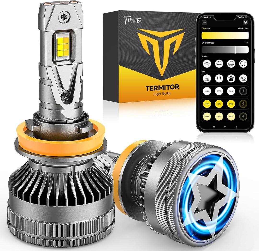 Latest H11 Smart LED Light Bulbs, 0-90,000LM 15X Variable insane Brightness, 3000K-6500K Variable, App Control One-touch Driving Mode Switching for Bluetooth H8/H9/H16 Fog Lights, Pack of 2