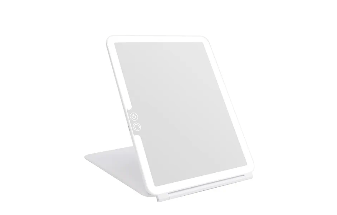 deweisn Folding Lighted Makeup Mirror with 72 LEDs 3 Colors Light Modes USB Rechargable 1800mA Batteries Portable Ultra Thin Compact Vanity Mirror Dimmable Travel Mirror